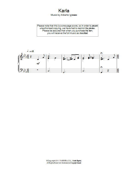 Alberto Iglesias Karla Sheet Music Notes & Chords for Piano - Download or Print PDF