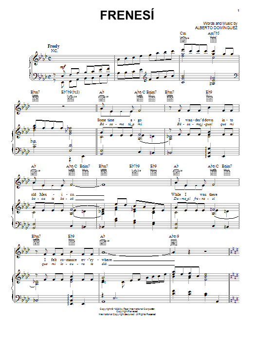 Preview Alberto Dominguez Frenesi Jazz sheet music, notes and chords for Real Book - Melody, Lyrics & Chords - C Instruments, SKU: 60970 Frenesi sheet music