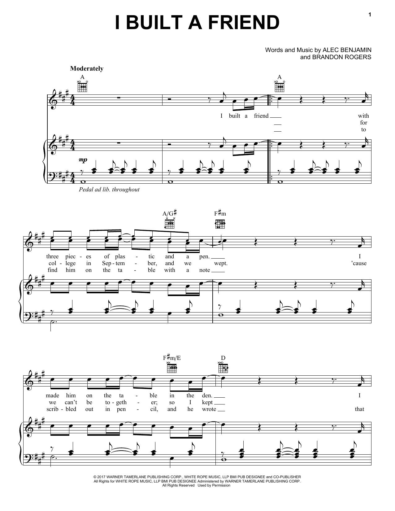 Alec Benjamin I Built A Friend Sheet Music Notes & Chords for Piano, Vocal & Guitar (Right-Hand Melody) - Download or Print PDF