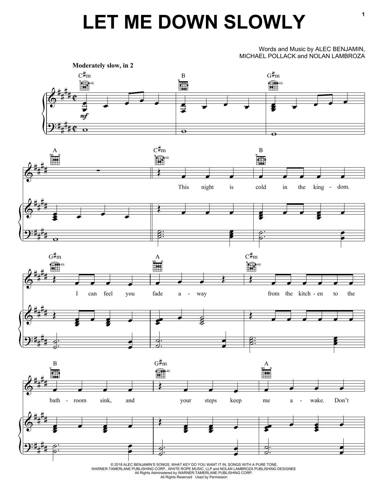 Alec Benjamin Let Me Down Slowly Sheet Music Notes & Chords for Piano, Vocal & Guitar (Right-Hand Melody) - Download or Print PDF