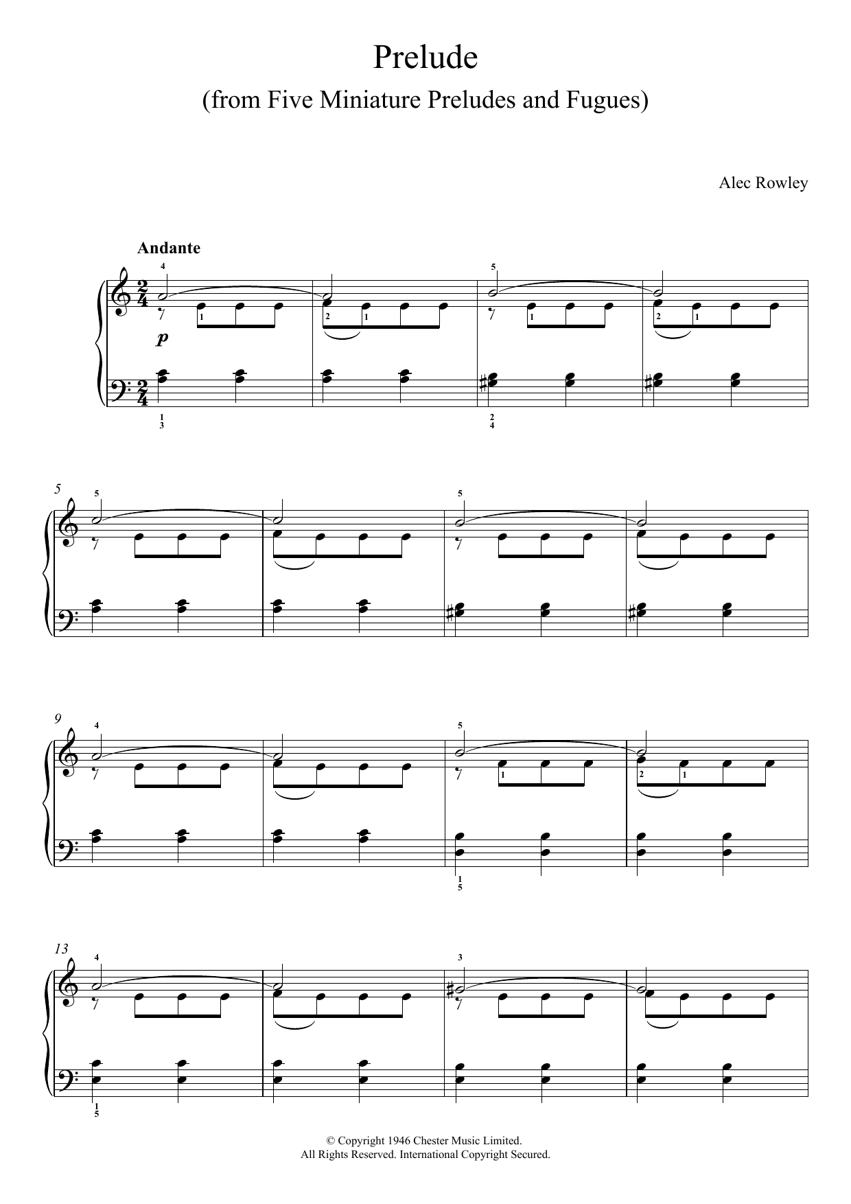 Alec Rowley Prelude (from Five Miniature Preludes And Fugues) Sheet Music Notes & Chords for Piano - Download or Print PDF