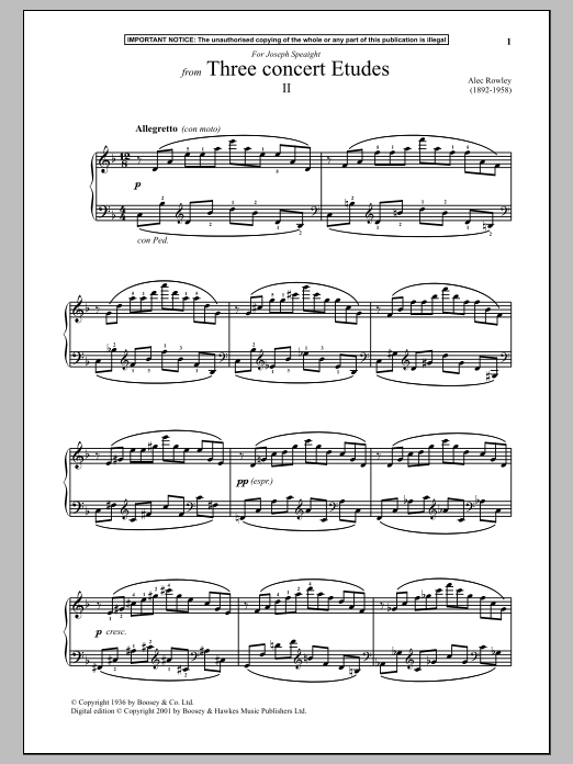Alec Rowley Three Concert Etudes, II. Sheet Music Notes & Chords for Piano - Download or Print PDF