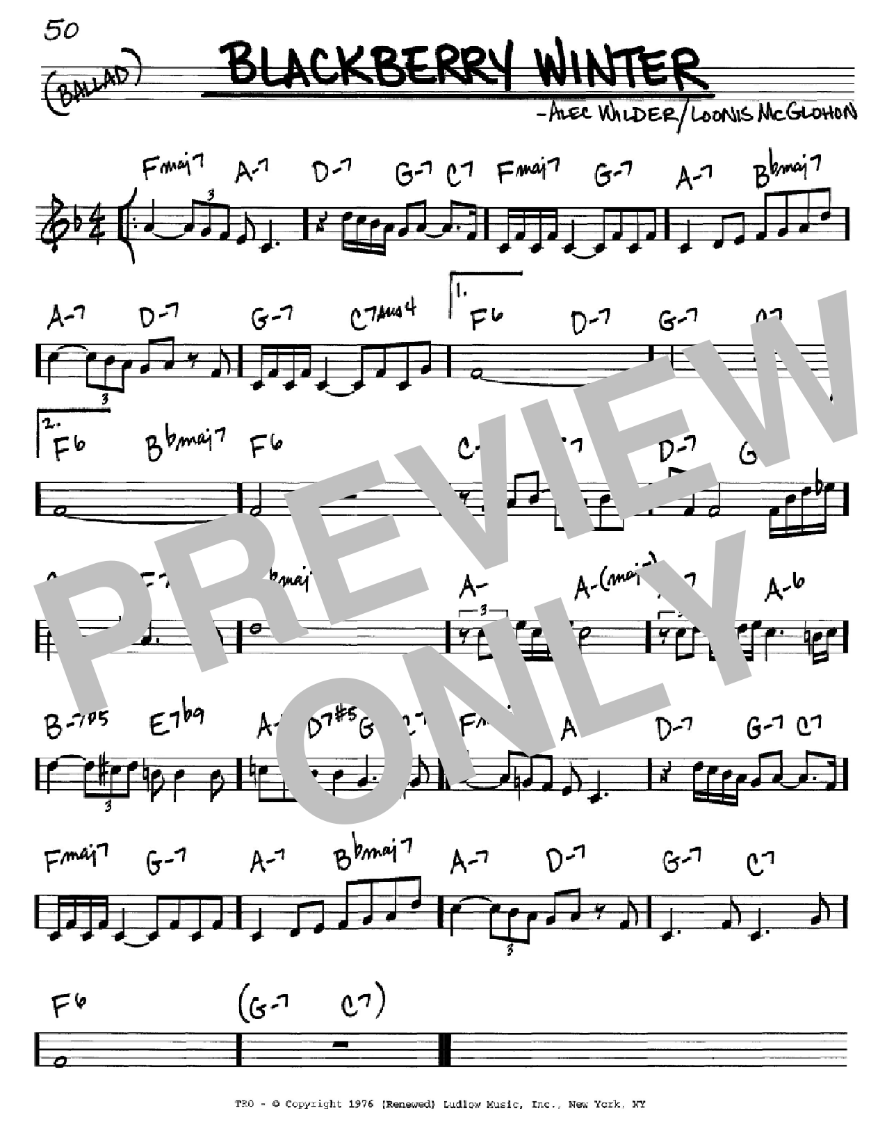 Alec Wilder Blackberry Winter Sheet Music Notes & Chords for Real Book – Melody & Chords - Download or Print PDF