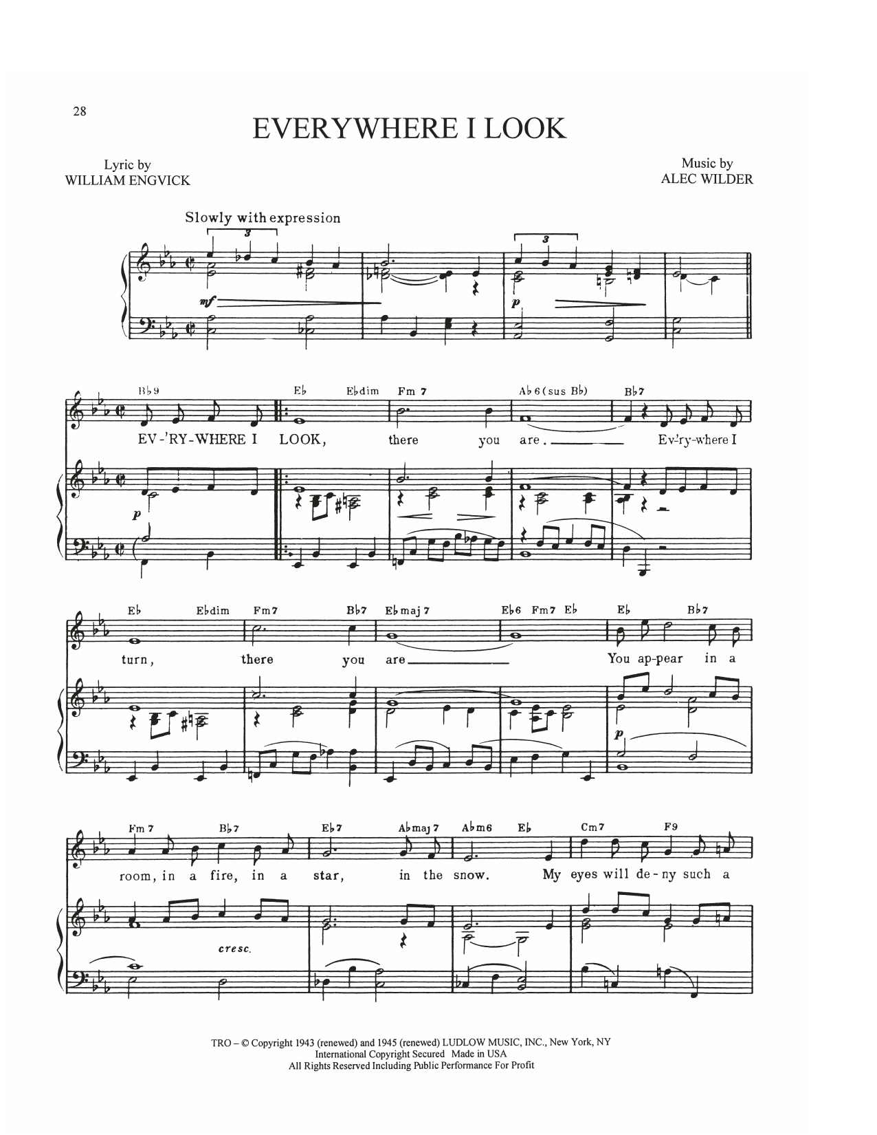 Alec Wilder Everywhere I Look Sheet Music Notes & Chords for Piano, Vocal & Guitar Chords (Right-Hand Melody) - Download or Print PDF