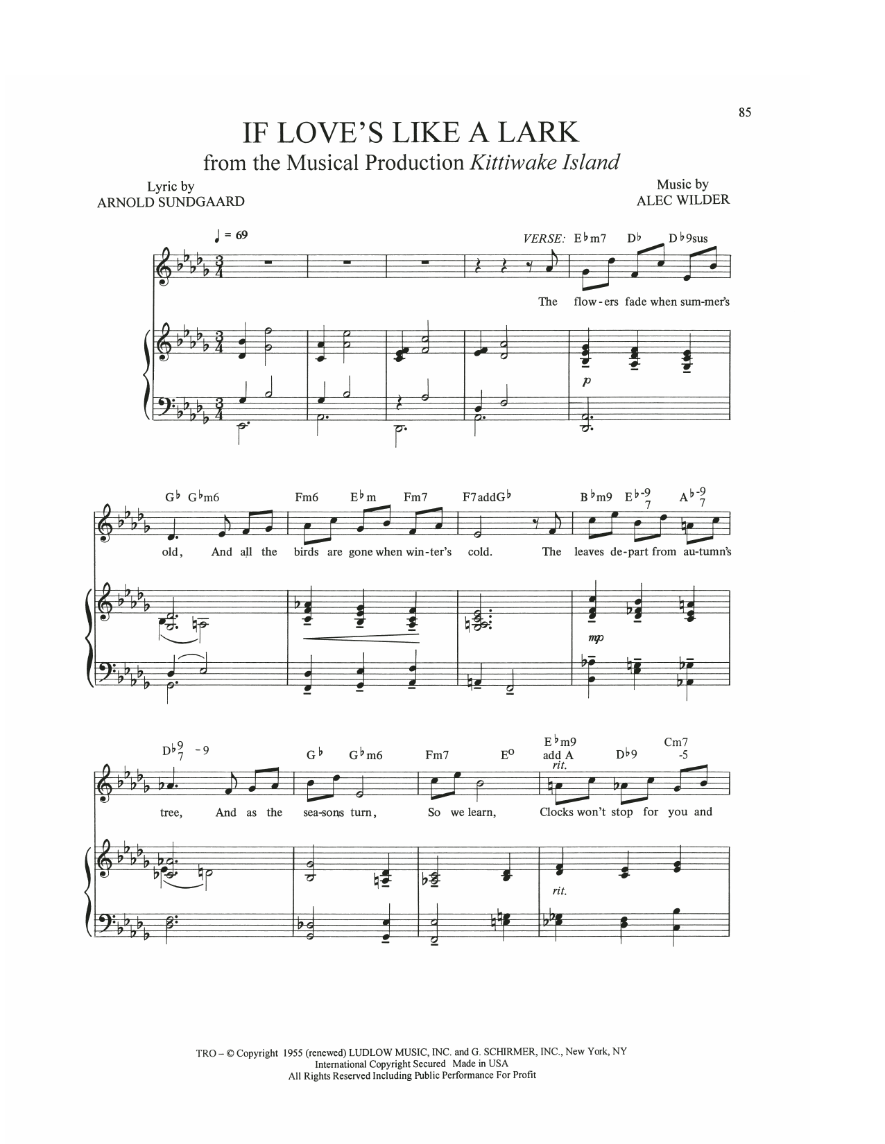 Alec Wilder If Love's Like A Lark Sheet Music Notes & Chords for Piano, Vocal & Guitar Chords (Right-Hand Melody) - Download or Print PDF