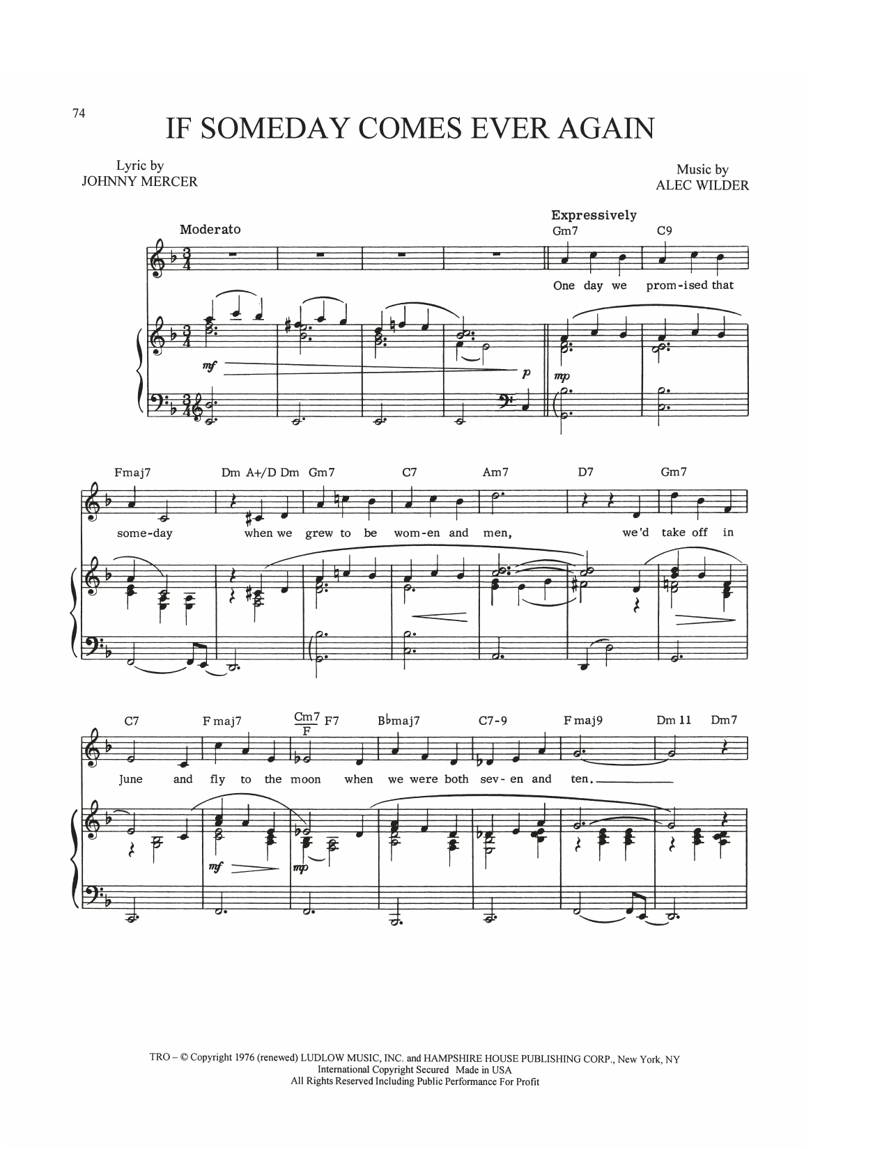 Alec Wilder If Someday Comes Ever Again Sheet Music Notes & Chords for Piano, Vocal & Guitar Chords (Right-Hand Melody) - Download or Print PDF