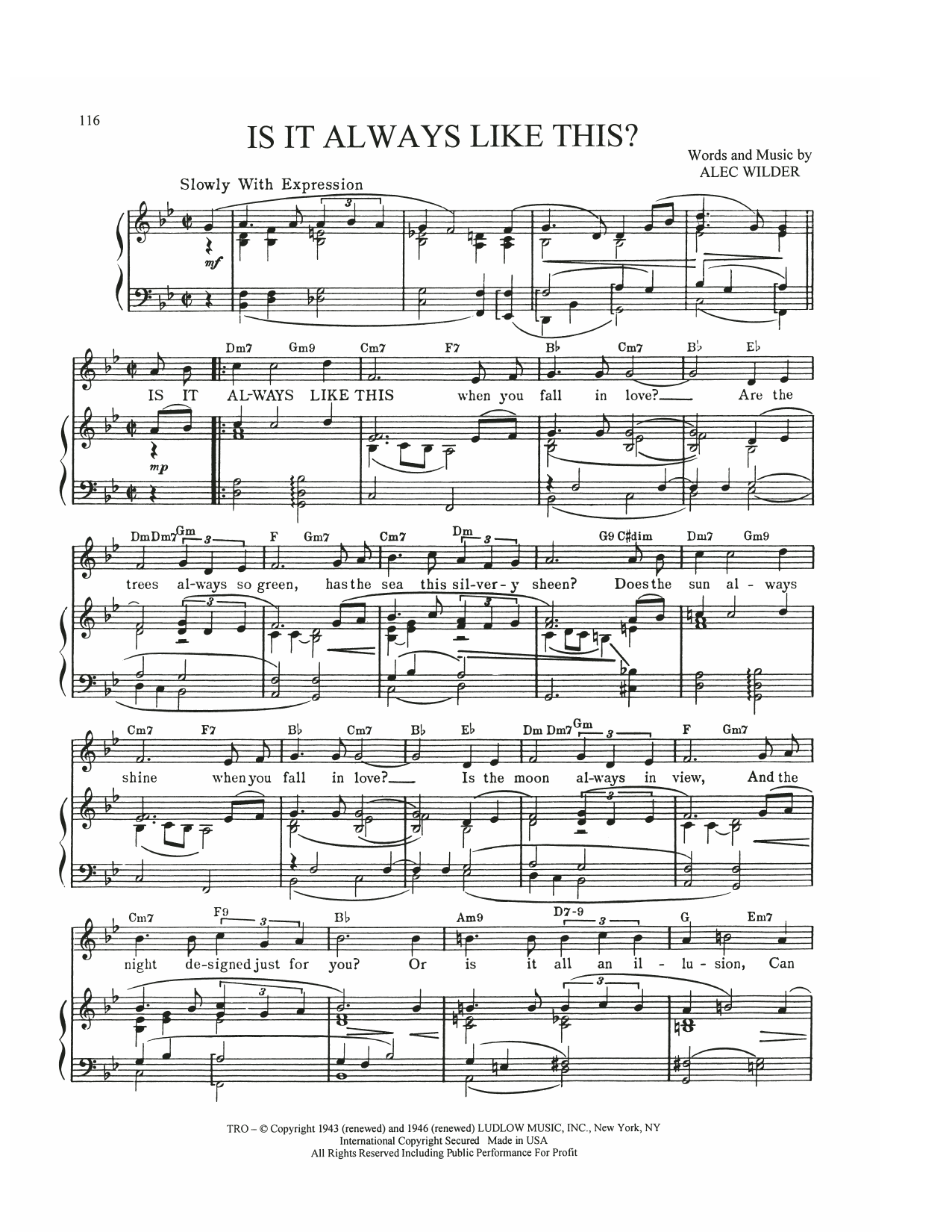 Alec Wilder Is It Always Like This? Sheet Music Notes & Chords for Piano, Vocal & Guitar Chords (Right-Hand Melody) - Download or Print PDF