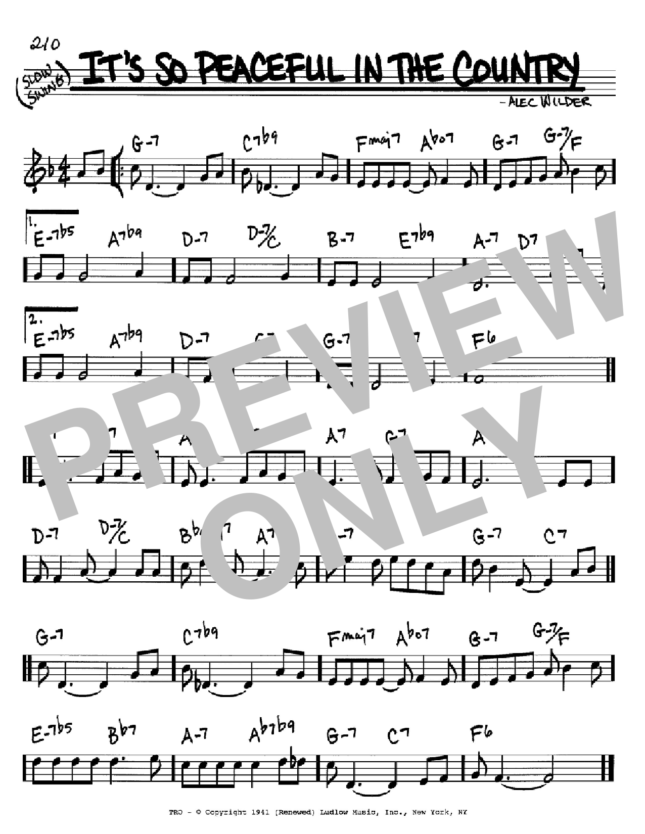 Alec Wilder It's So Peaceful In The Country Sheet Music Notes & Chords for Real Book – Melody, Lyrics & Chords - Download or Print PDF