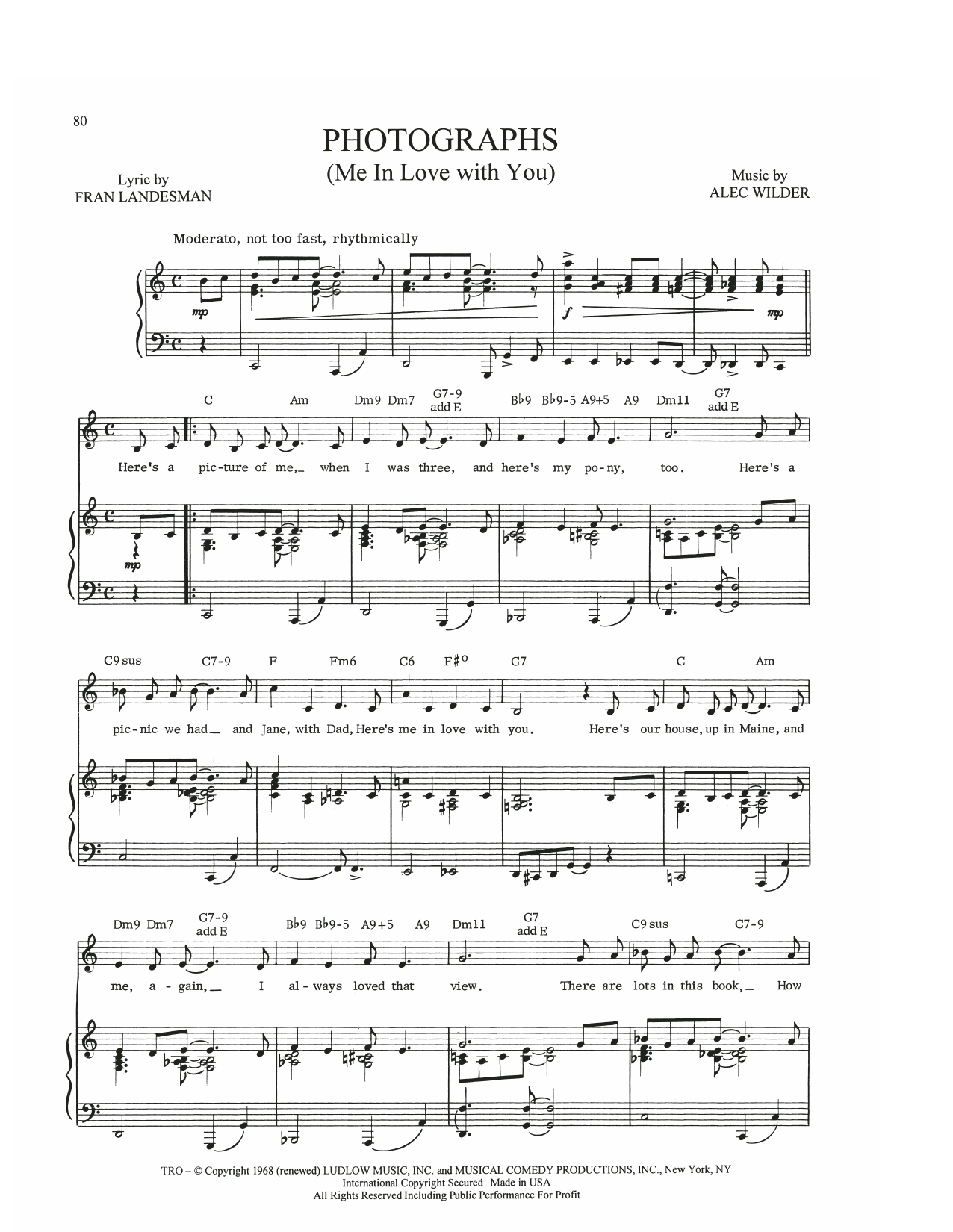 Alec Wilder Photographs (Me In Love With You) Sheet Music Notes & Chords for Piano, Vocal & Guitar Chords (Right-Hand Melody) - Download or Print PDF