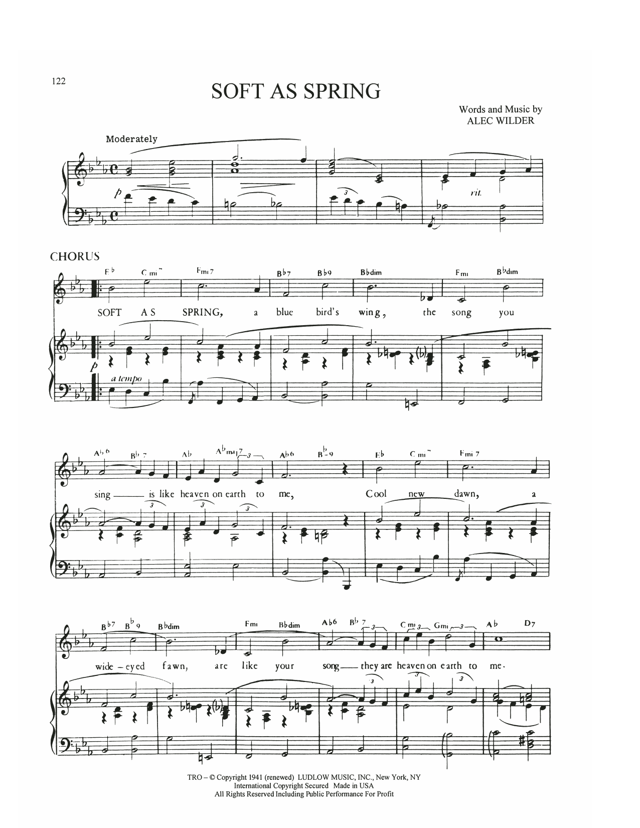 Alec Wilder Soft As Spring Sheet Music Notes & Chords for Piano, Vocal & Guitar Chords (Right-Hand Melody) - Download or Print PDF