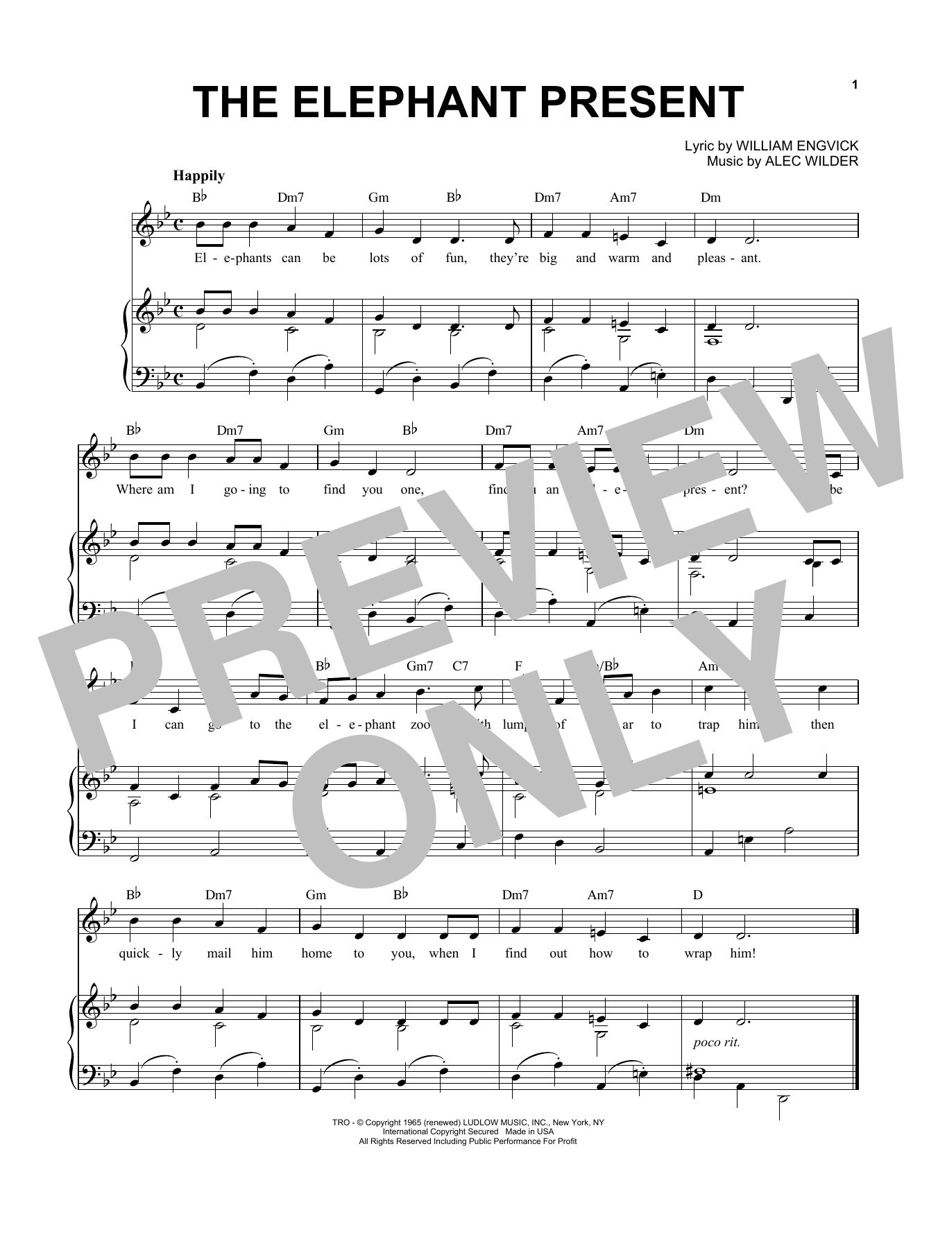 Alec Wilder The Elephant Present Sheet Music Notes & Chords for Piano & Vocal - Download or Print PDF