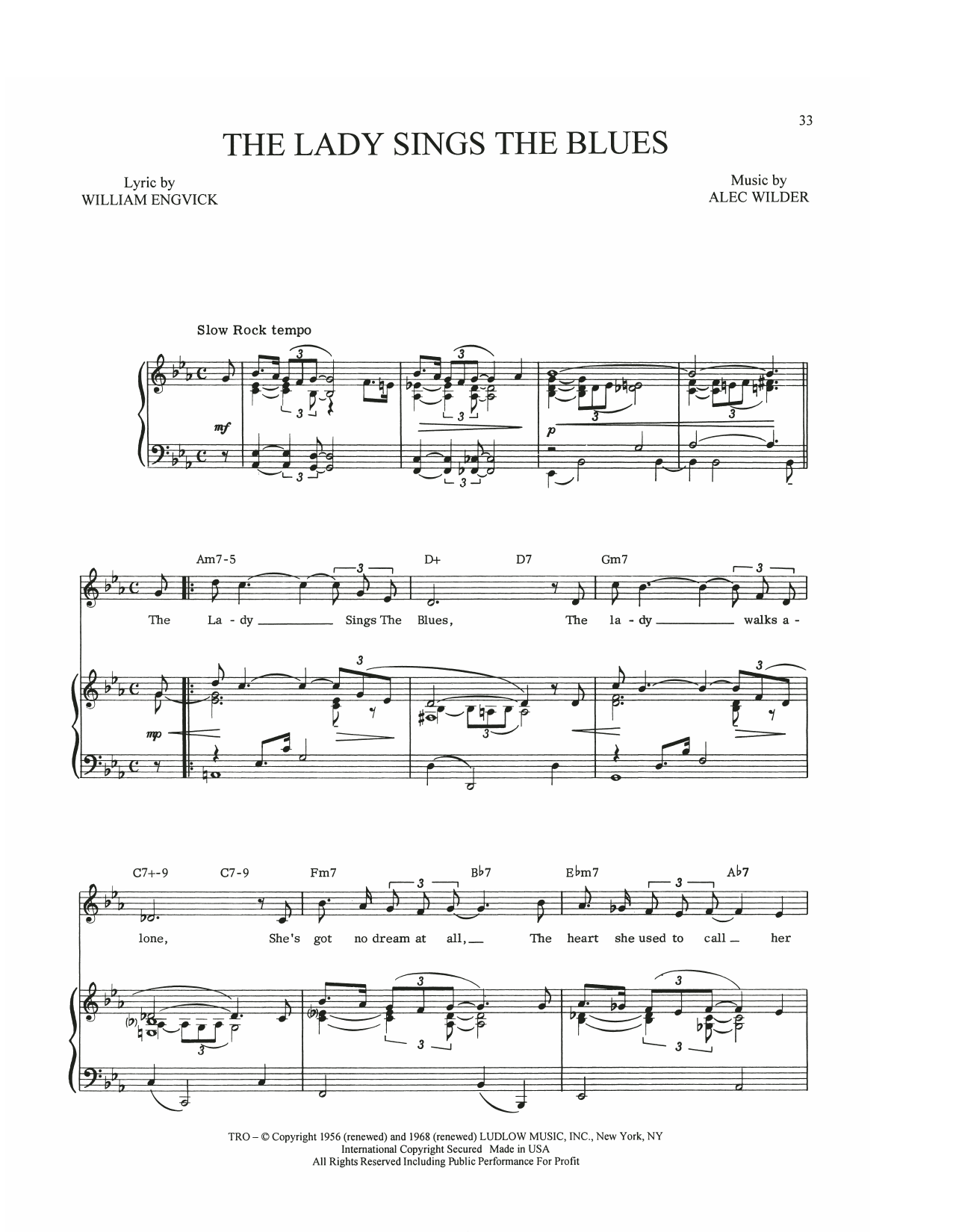Alec Wilder The Lady Sings The Blues Sheet Music Notes & Chords for Piano, Vocal & Guitar Chords (Right-Hand Melody) - Download or Print PDF