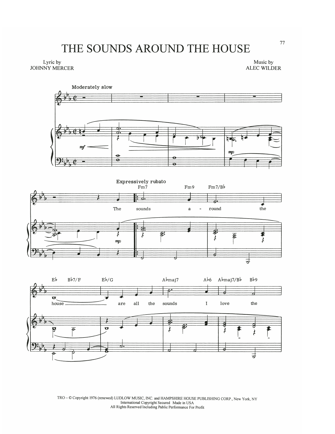 Alec Wilder The Sounds Around The House Sheet Music Notes & Chords for Piano, Vocal & Guitar Chords (Right-Hand Melody) - Download or Print PDF