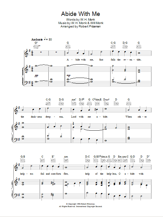 Aled Jones Abide With Me Sheet Music Notes & Chords for Piano, Vocal & Guitar - Download or Print PDF