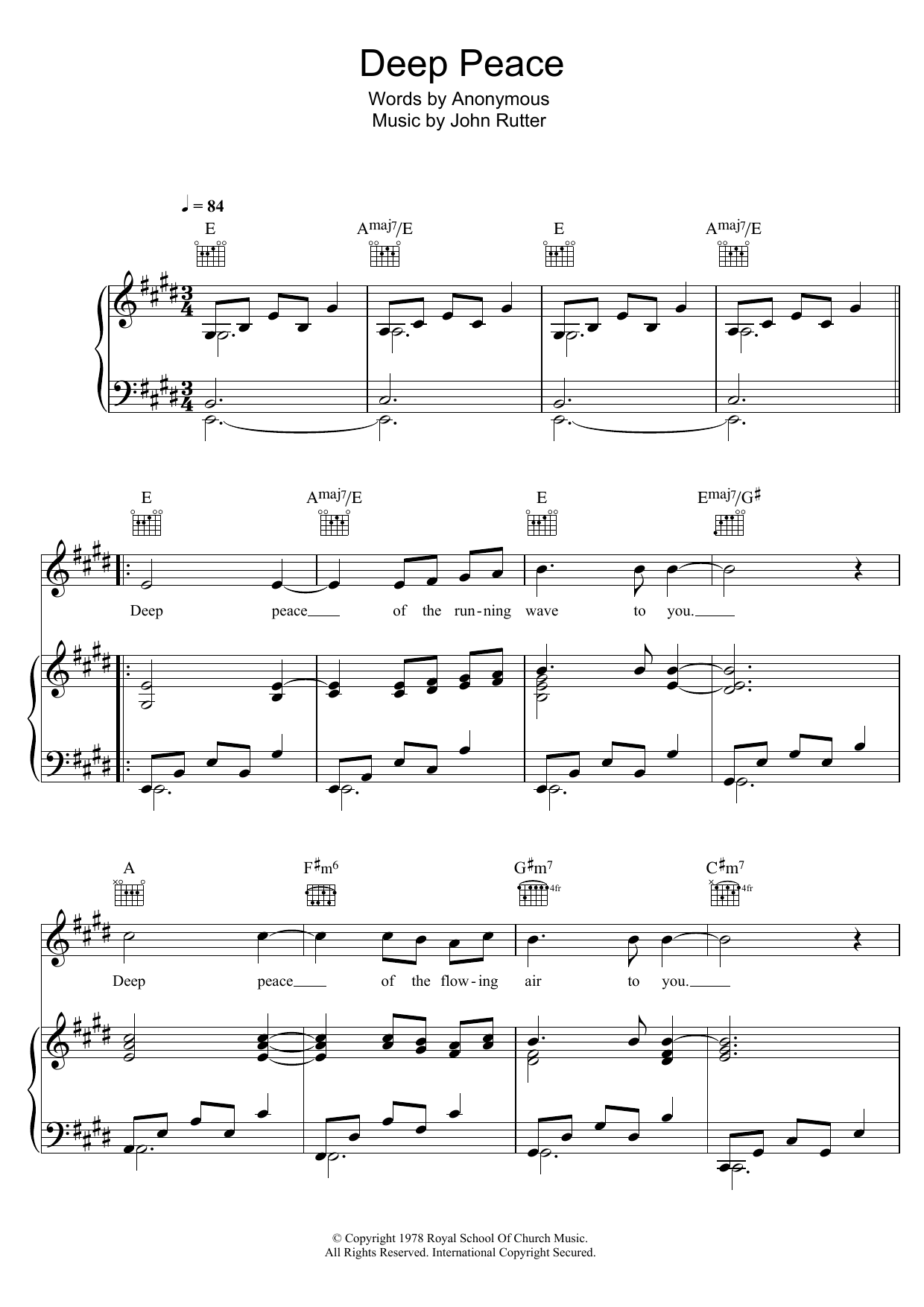 Aled Jones Deep Peace Sheet Music Notes & Chords for Piano, Vocal & Guitar (Right-Hand Melody) - Download or Print PDF