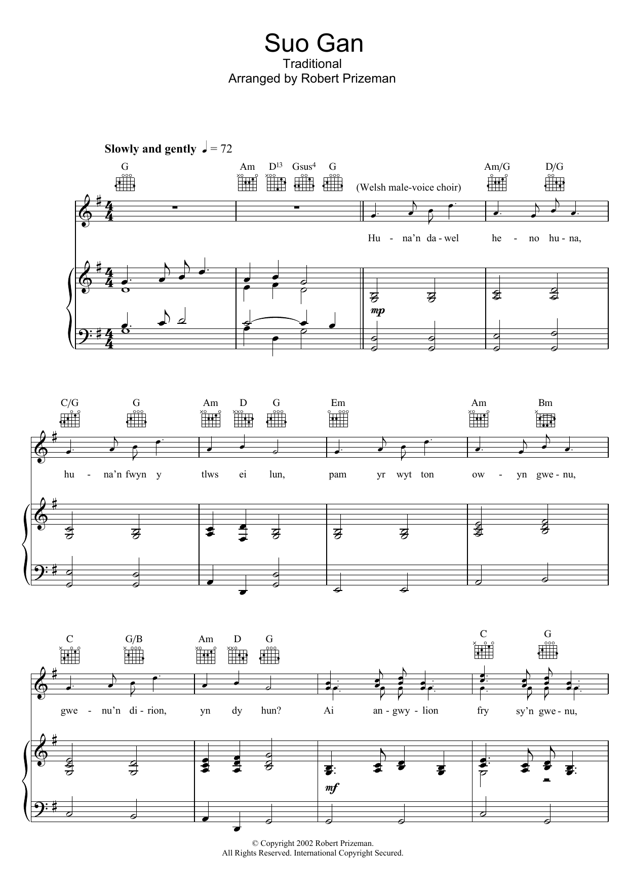 Aled Jones Suo Gan Sheet Music Notes & Chords for Piano, Vocal & Guitar - Download or Print PDF