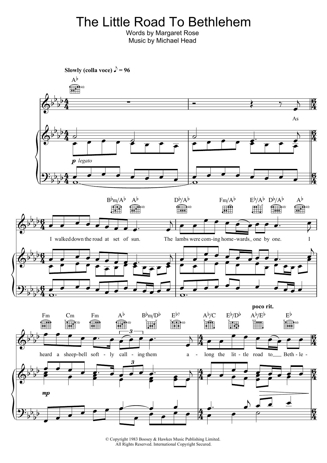 Aled Jones The Little Road To Bethlehem Sheet Music Notes & Chords for Piano, Vocal & Guitar (Right-Hand Melody) - Download or Print PDF
