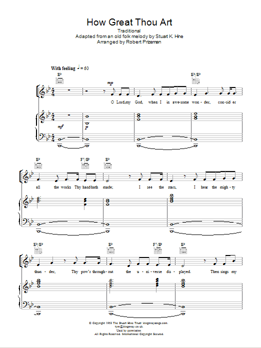 Preview Aled Jones How Great Thou Art Classical sheet music, notes and chords for Piano, Vocal & Guitar, SKU: 103420 How Great Thou Art sheet music