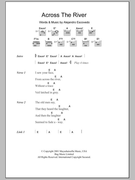 Alejandro Escovedo Across The River Sheet Music Notes & Chords for Lyrics & Chords - Download or Print PDF