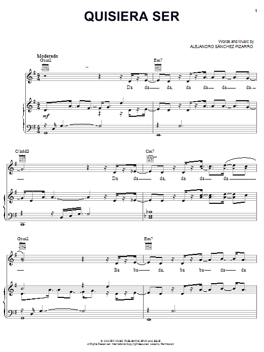 Alejandro Sanchez Pizarro Quisiera Ser Sheet Music Notes & Chords for Piano, Vocal & Guitar (Right-Hand Melody) - Download or Print PDF