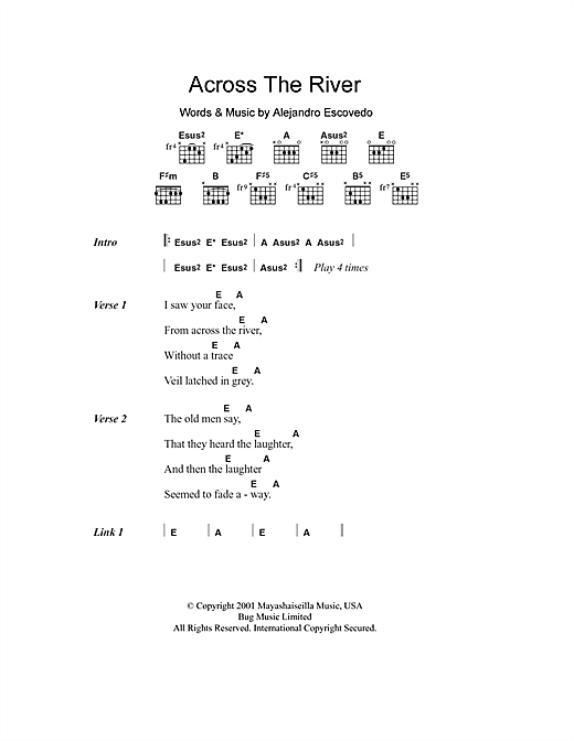 Alejandro Escovedo Across The River Sheet Music Notes & Chords for Lyrics & Chords - Download or Print PDF