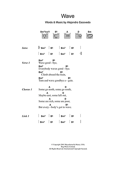 Alejandro Escovedo Wave Sheet Music Notes & Chords for Lyrics & Chords - Download or Print PDF