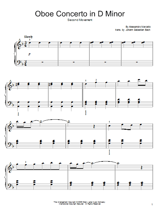 Alessandro Marcello Adagio Sheet Music Notes & Chords for Easy Piano - Download or Print PDF