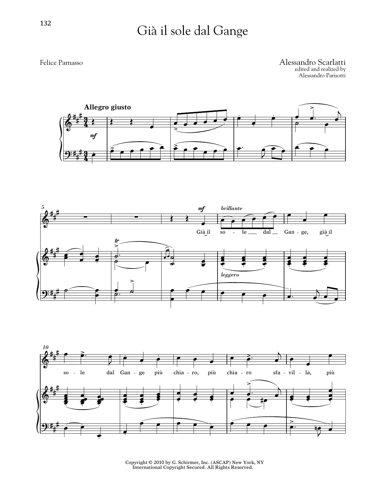 Alessandro Scarlatti Gia Il Sole Dal Gange (High Voice) Sheet Music Notes & Chords for Piano & Vocal - Download or Print PDF