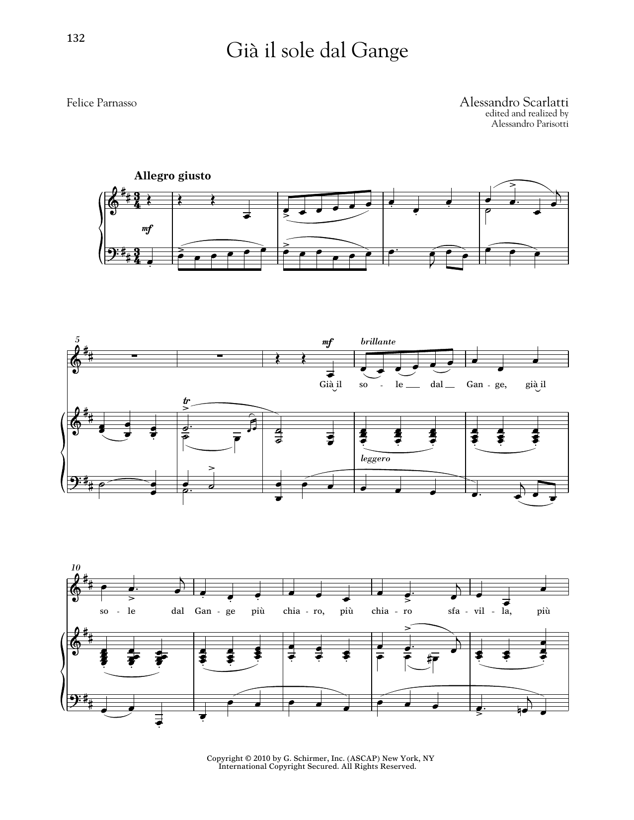 Alessandro Scarlatti Gia Il Sole Dal Gange (Low Voice) Sheet Music Notes & Chords for Piano & Vocal - Download or Print PDF