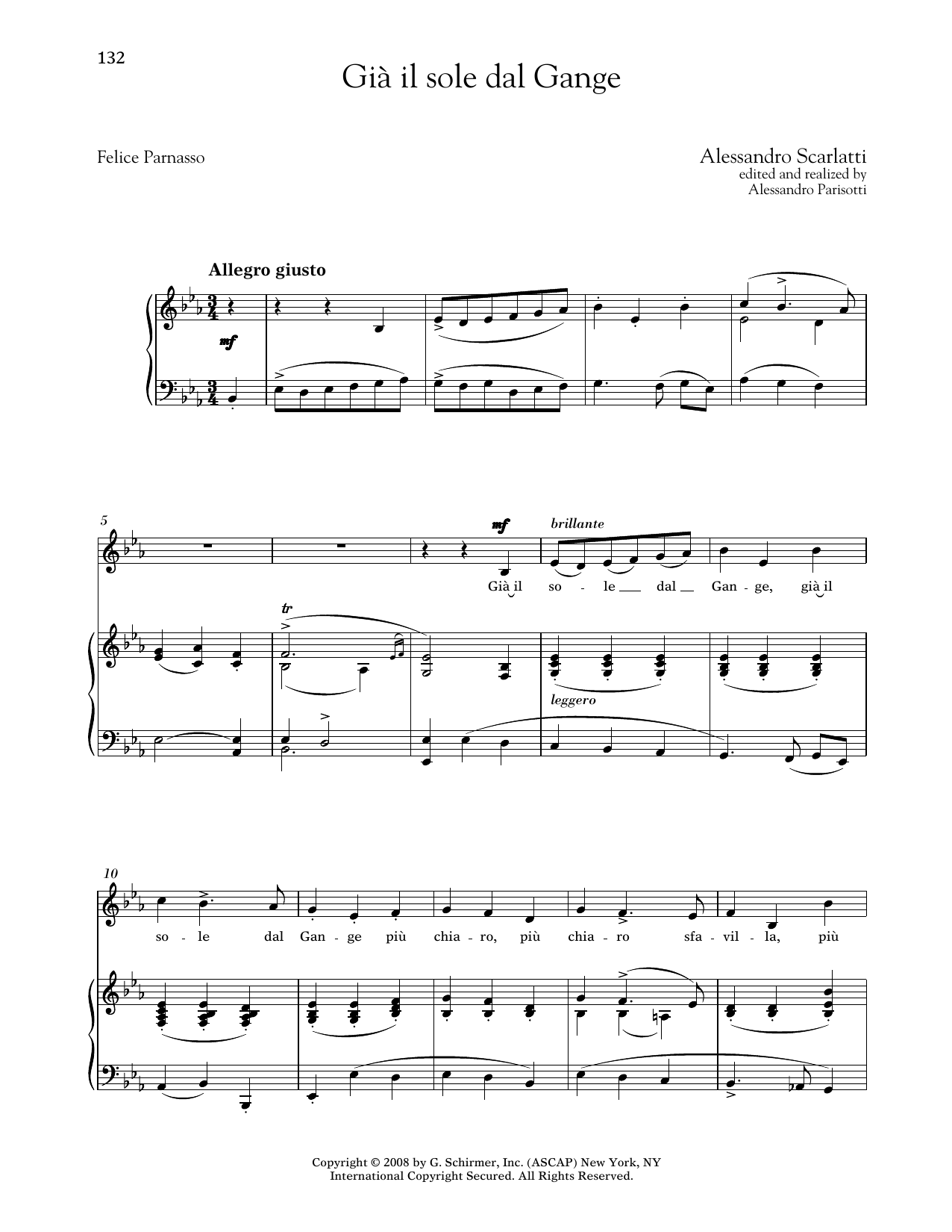 Alessandro Scarlatti Gia Il Sole Dal Gange (Medium Low Voice) Sheet Music Notes & Chords for Piano & Vocal - Download or Print PDF