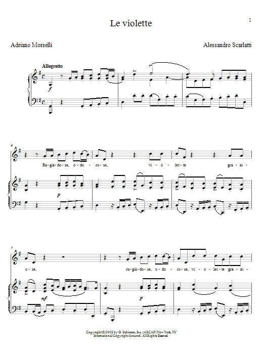 Alessandro Scarlatti Le Violette Sheet Music Notes & Chords for Piano & Vocal - Download or Print PDF