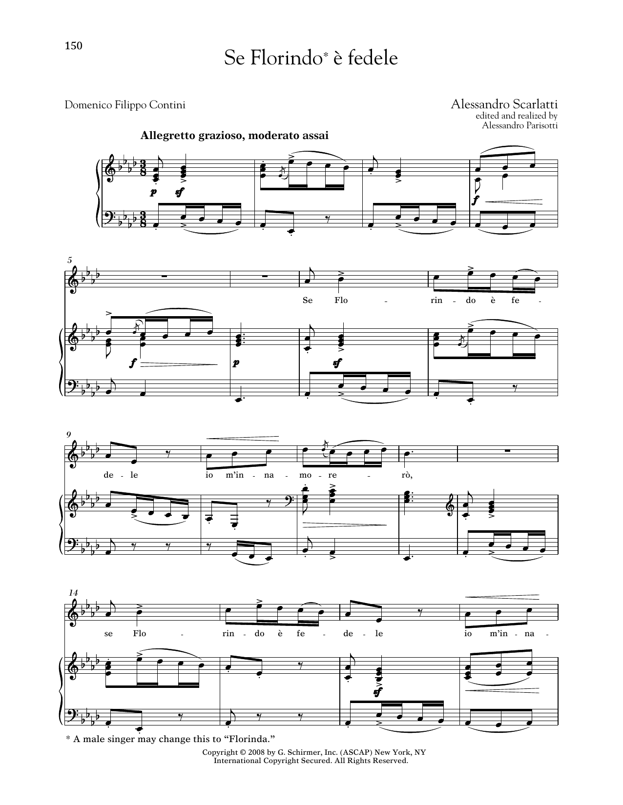 Alessandro Scarlatti Se Florindo e Fedele (Medium High Voice) Sheet Music Notes & Chords for Piano & Vocal - Download or Print PDF