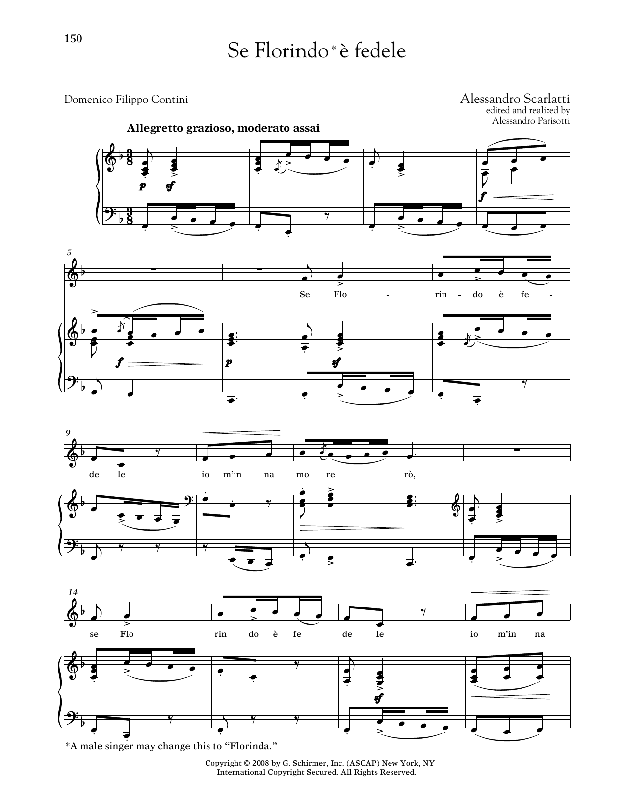 Alessandro Scarlatti Se Florindo E Fedele (Medium Low Voice) Sheet Music Notes & Chords for Piano & Vocal - Download or Print PDF Alessandro Scarlatti Se Florindo E Fedele (Medium Low Voice) Sheet Music Notes & Chords for Piano & Vocal - Download or Print PDF