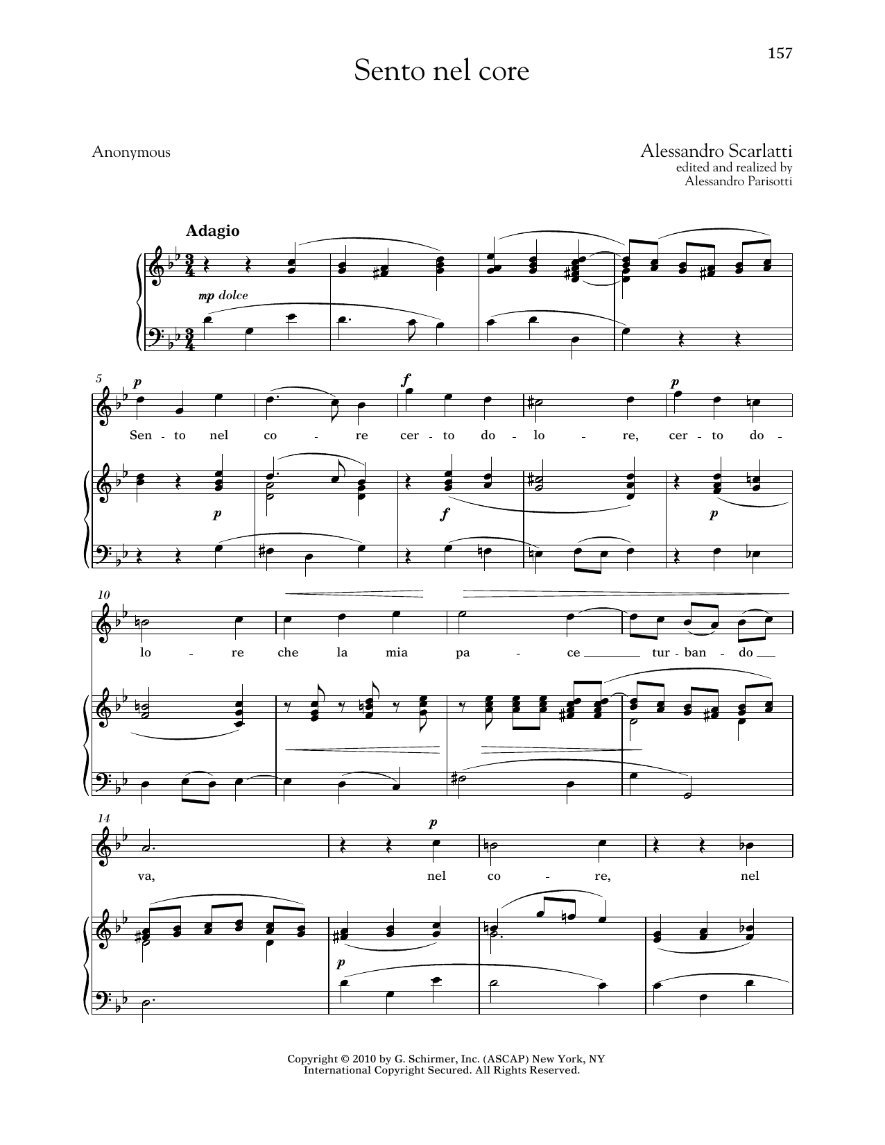 Alessandro Scarlatti Sento Nel Core (High Voice) Sheet Music Notes & Chords for Piano & Vocal - Download or Print PDF