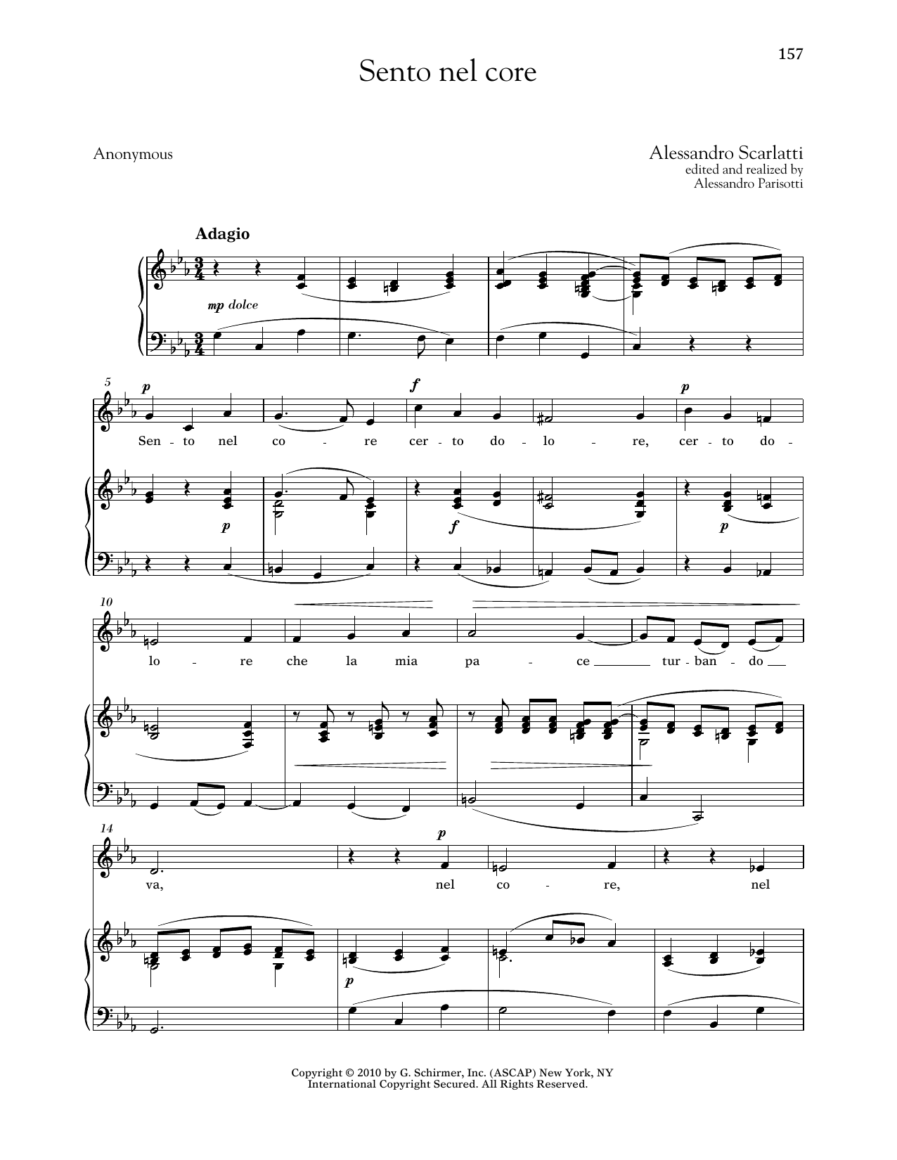 Alessandro Scarlatti Sento Nel Core (Low Voice) Sheet Music Notes & Chords for Piano & Vocal - Download or Print PDF