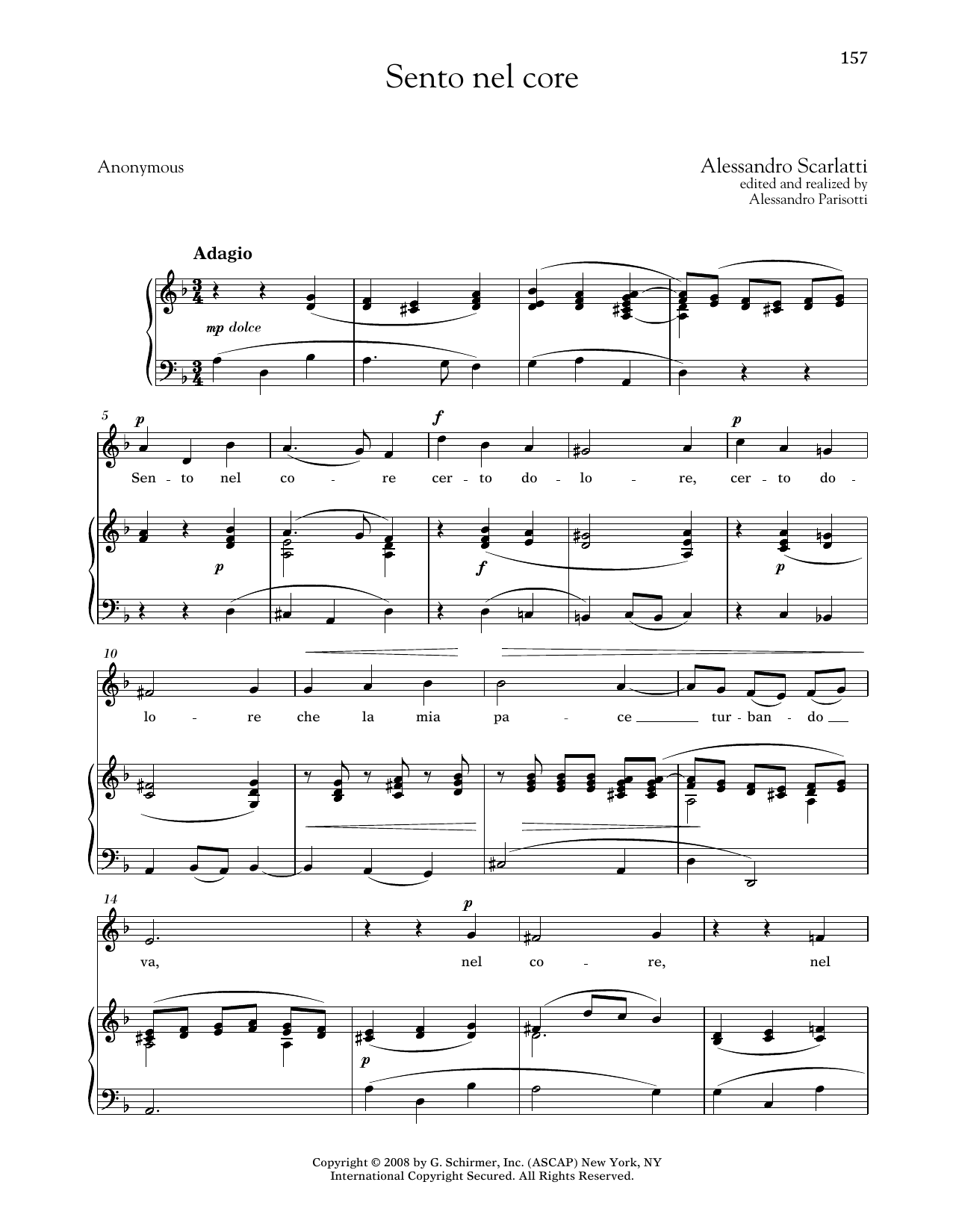Alessandro Scarlatti Sento Nel Core (Medium Low Voice) Sheet Music Notes & Chords for Piano & Vocal - Download or Print PDF Alessandro Scarlatti Sento Nel Core (Medium Low Voice) Sheet Music Notes & Chords for Piano & Vocal - Download or Print PDF