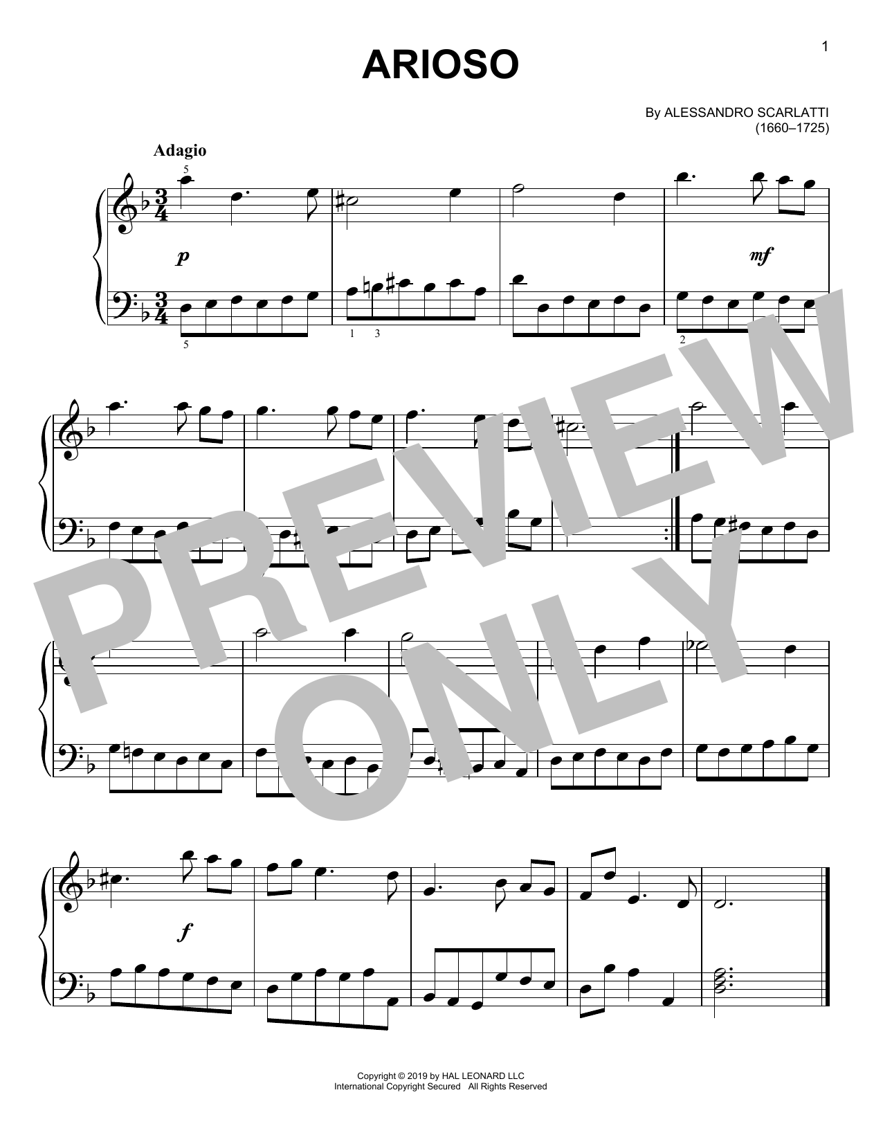 Preview Alessandro Scarlatti Arioso Classical sheet music, notes and chords for Piano, SKU: 33870 Arioso sheet music