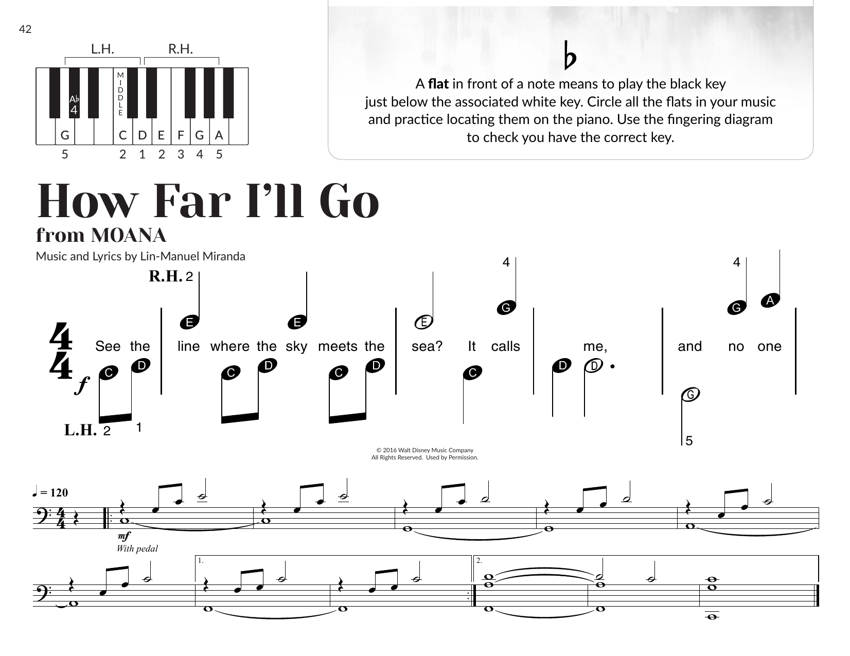 Alessia Cara How Far I'll Go (arr. Brittany McCorriston) Sheet Music Notes & Chords for Very Beginner Piano - Download or Print PDF