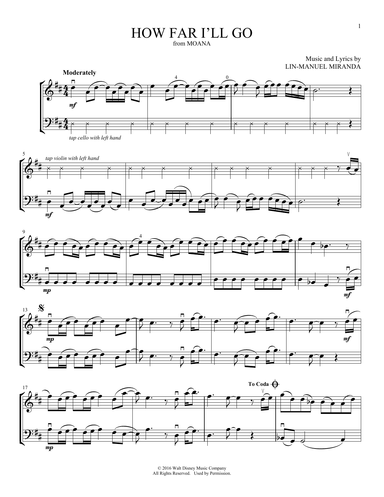 Alessia Cara How Far I'll Go (from Moana) (arr. Michelle Hynson) Sheet Music Notes & Chords for Instrumental Duet - Download or Print PDF