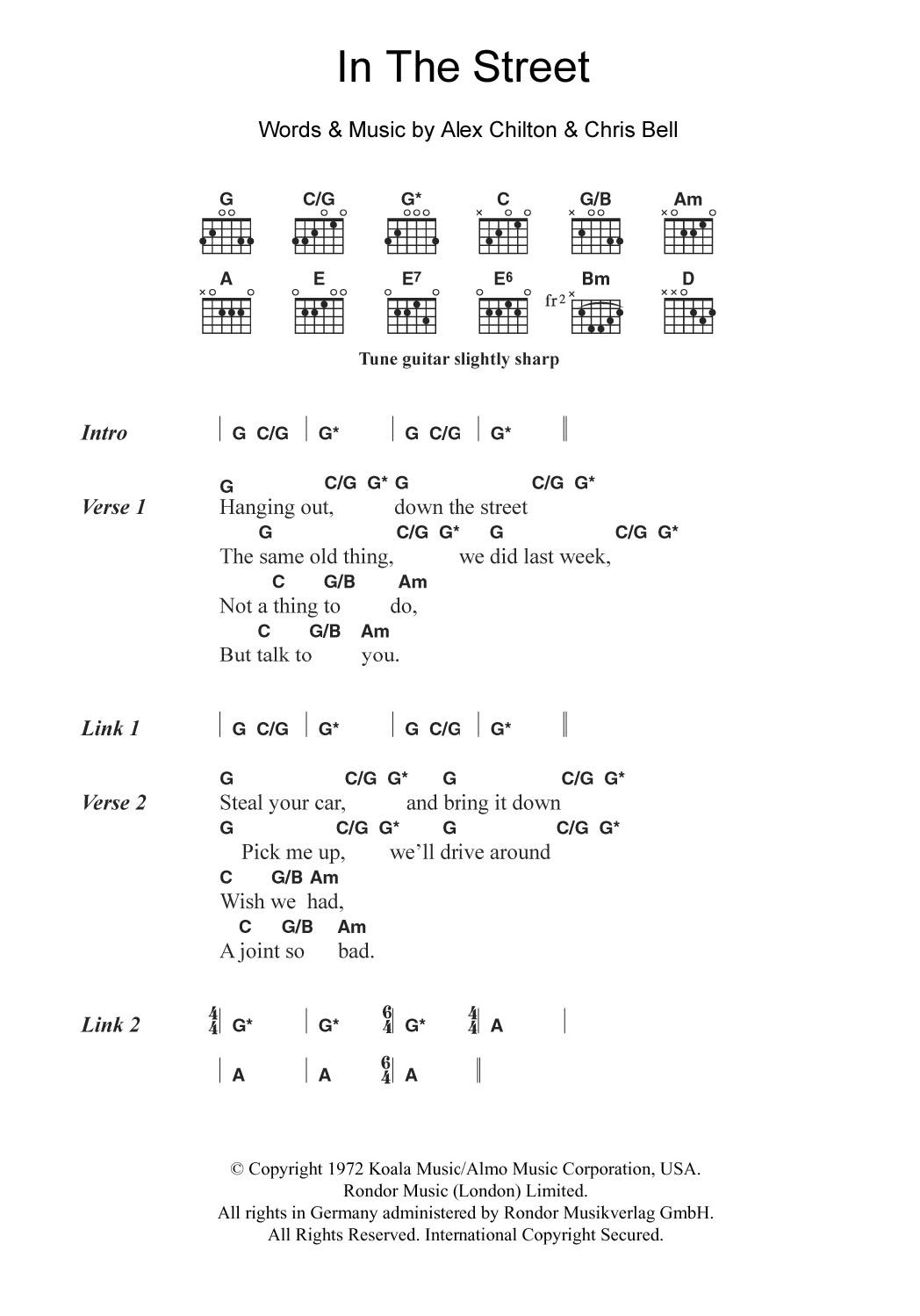 Alex Chilton In The Street Sheet Music Notes & Chords for Lyrics & Chords - Download or Print PDF