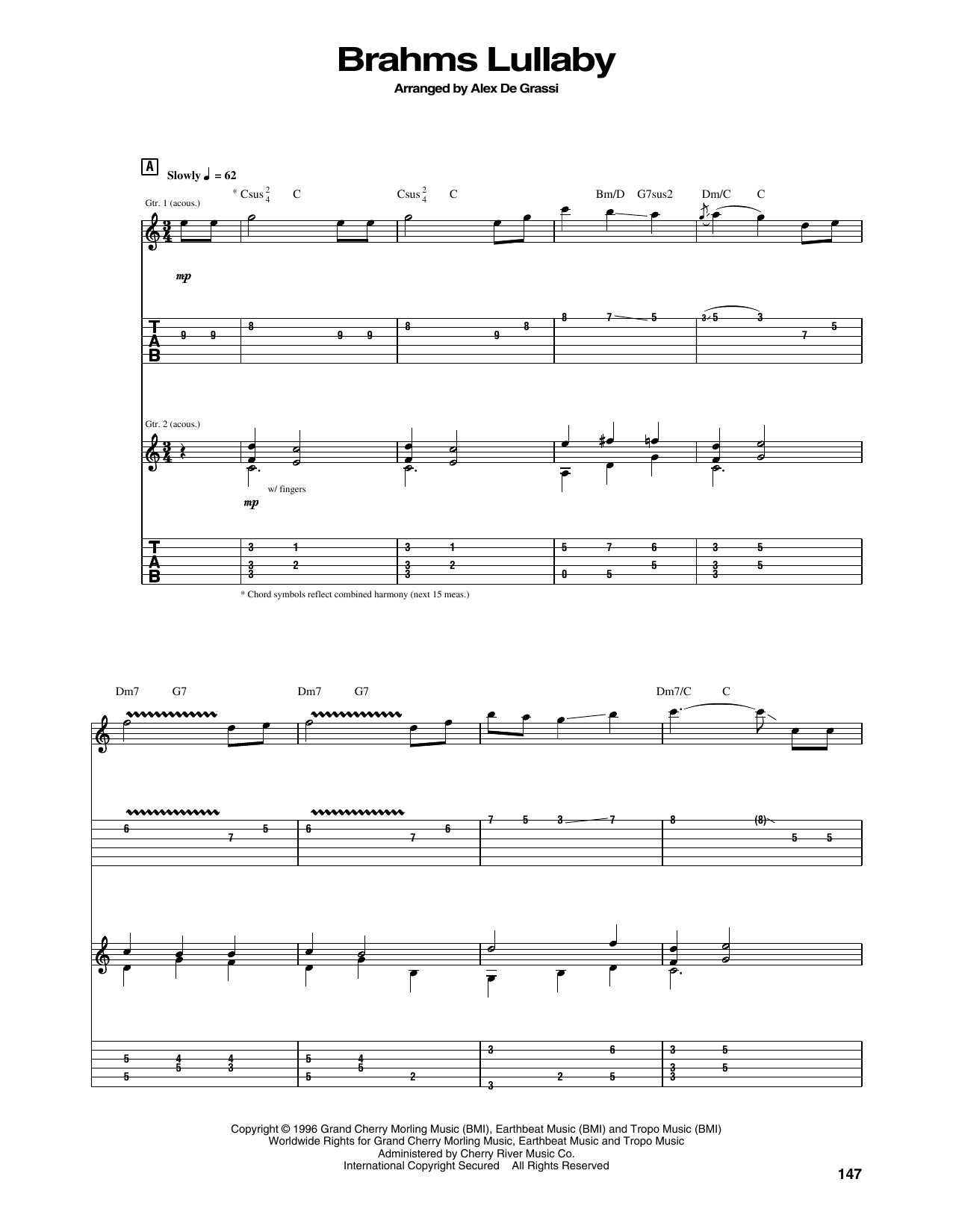 Alex de Grassi Brahms Lullaby Sheet Music Notes & Chords for Guitar Tab - Download or Print PDF