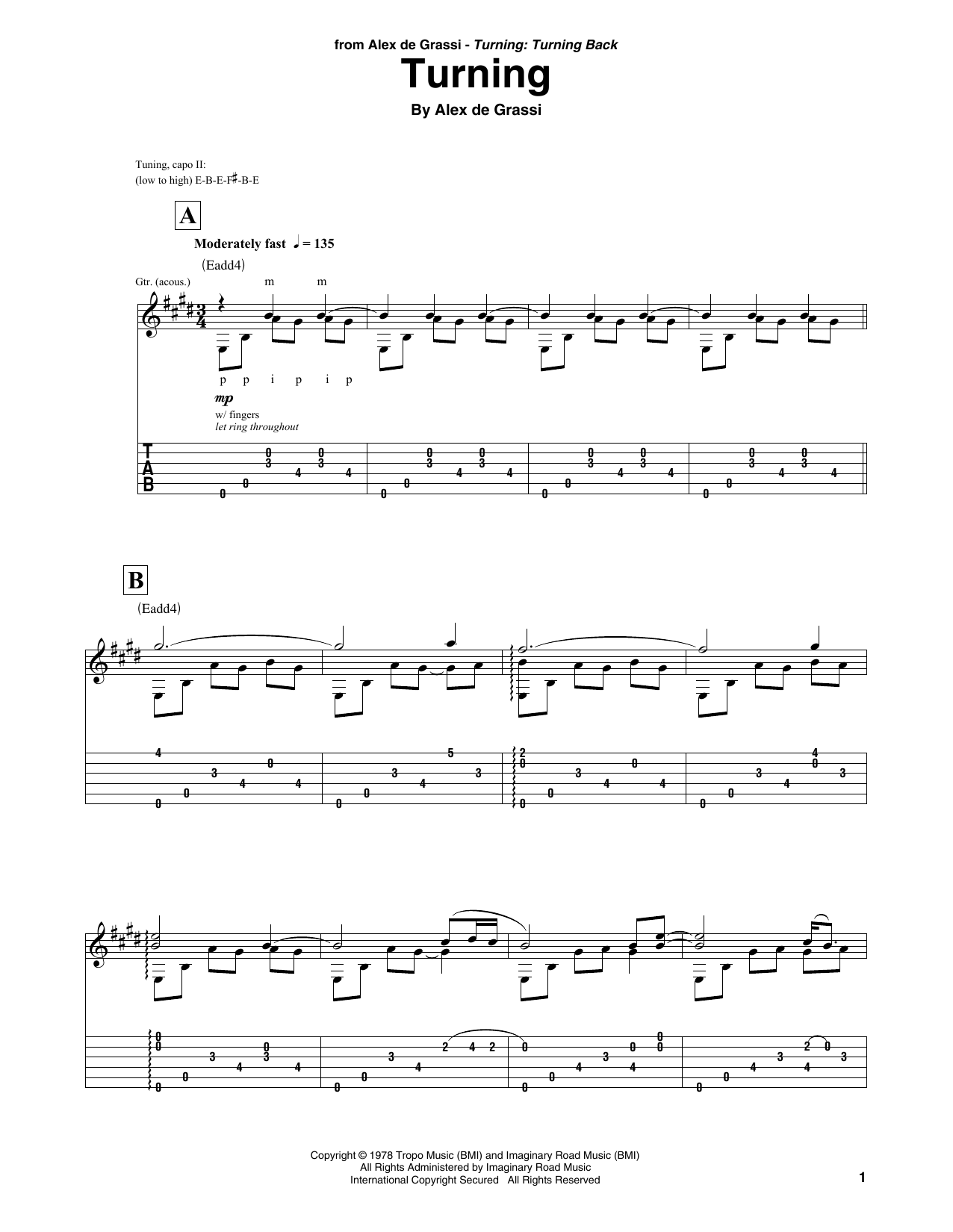 Alex de Grassi Turning Sheet Music Notes & Chords for Solo Guitar Tab - Download or Print PDF
