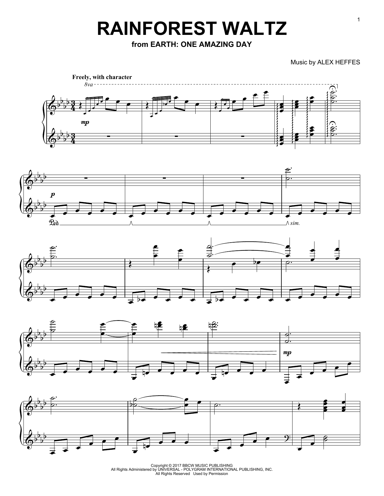 Alex Heffes Rainforest Waltz (from Earth: One Amazing Day) Sheet Music Notes & Chords for Piano Solo - Download or Print PDF