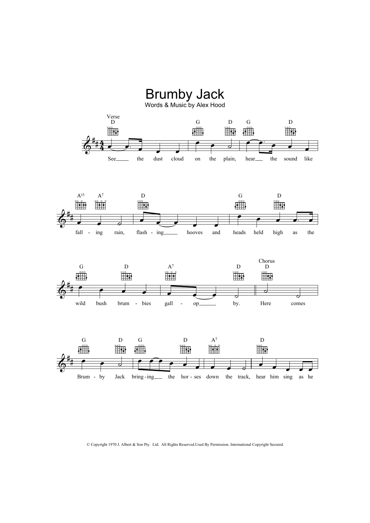 Alex Hood Brumby Jack Sheet Music Notes & Chords for Melody Line, Lyrics & Chords - Download or Print PDF