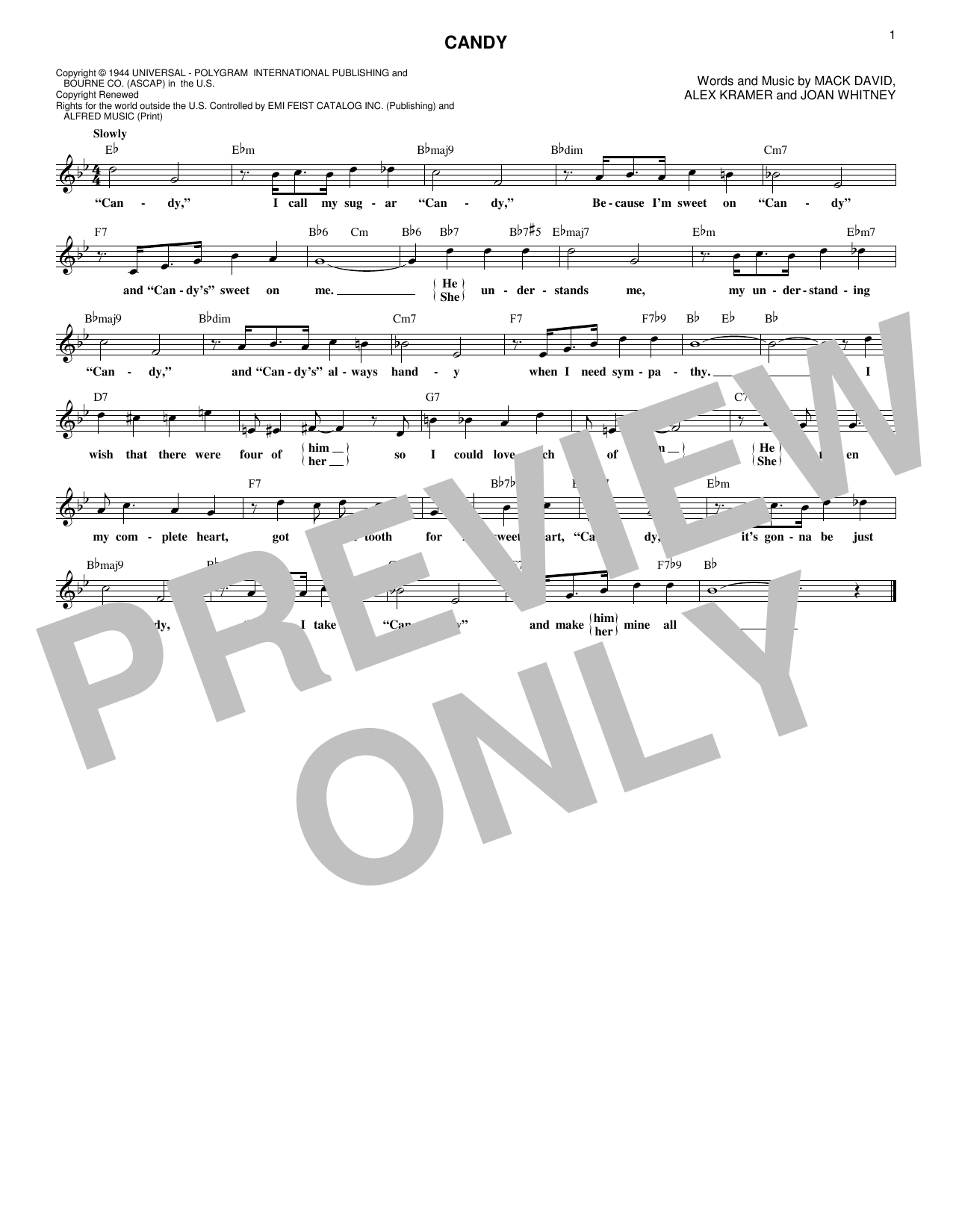 Alex Kramer Candy Sheet Music Notes & Chords for Melody Line, Lyrics & Chords - Download or Print PDF