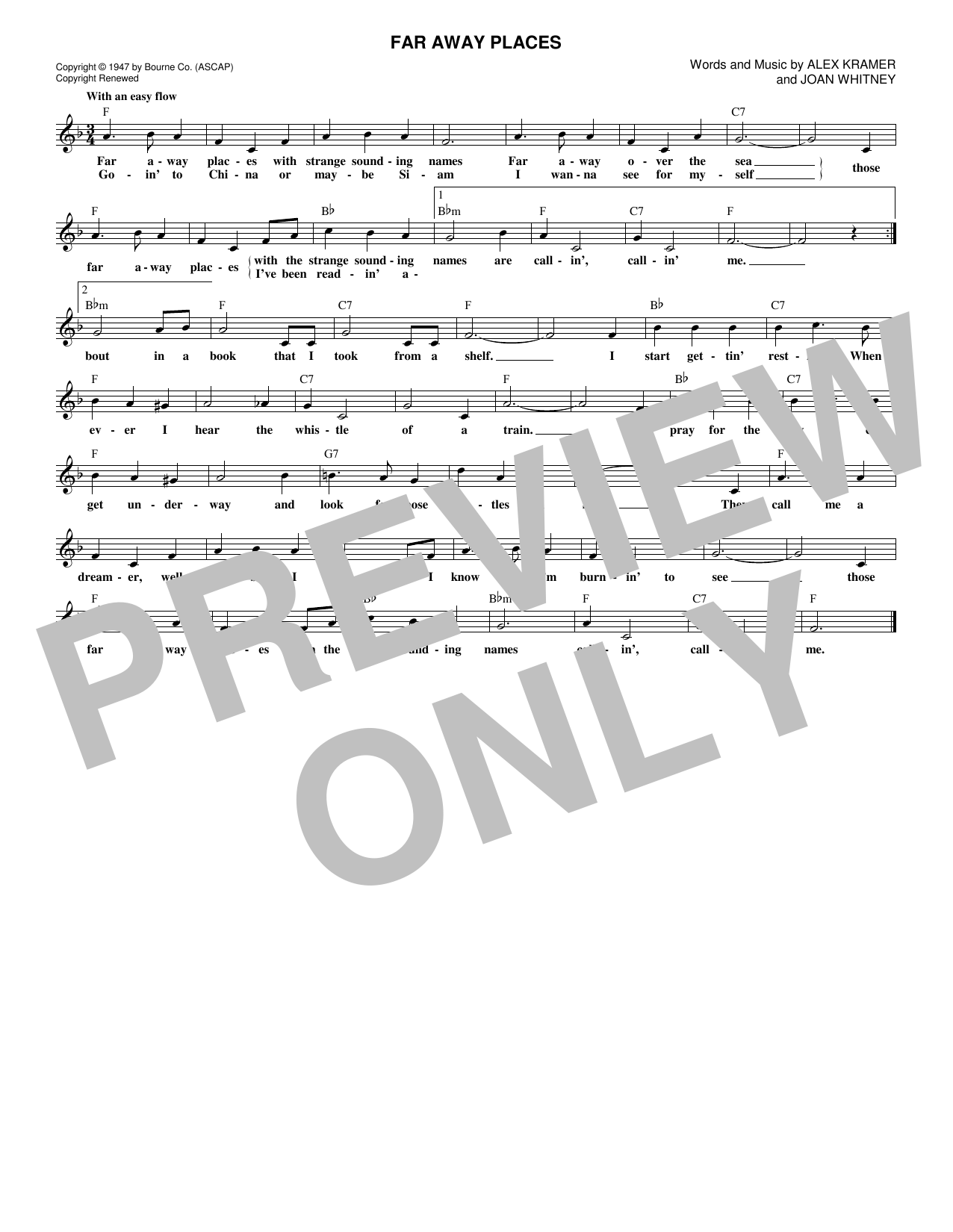 Alex Kramer Far Away Places Sheet Music Notes & Chords for Melody Line, Lyrics & Chords - Download or Print PDF
