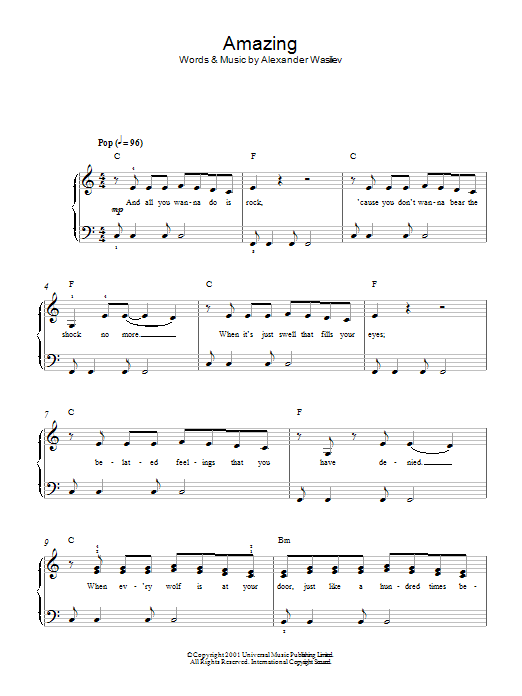 Alex Lloyd Amazing Sheet Music Notes & Chords for Piano, Vocal & Guitar (Right-Hand Melody) - Download or Print PDF