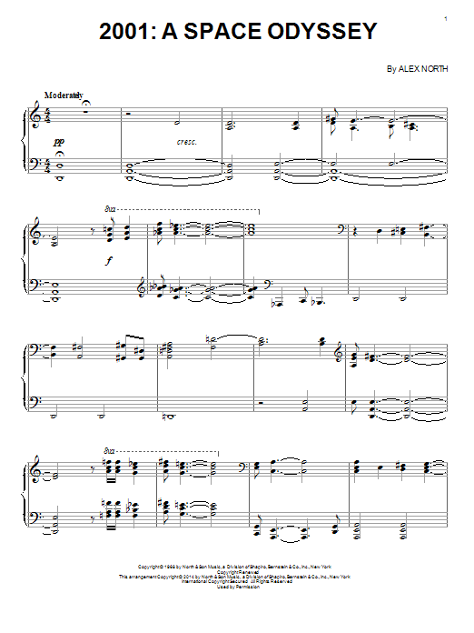 Alex North 2001: A Space Odyssey Sheet Music Notes & Chords for Piano - Download or Print PDF