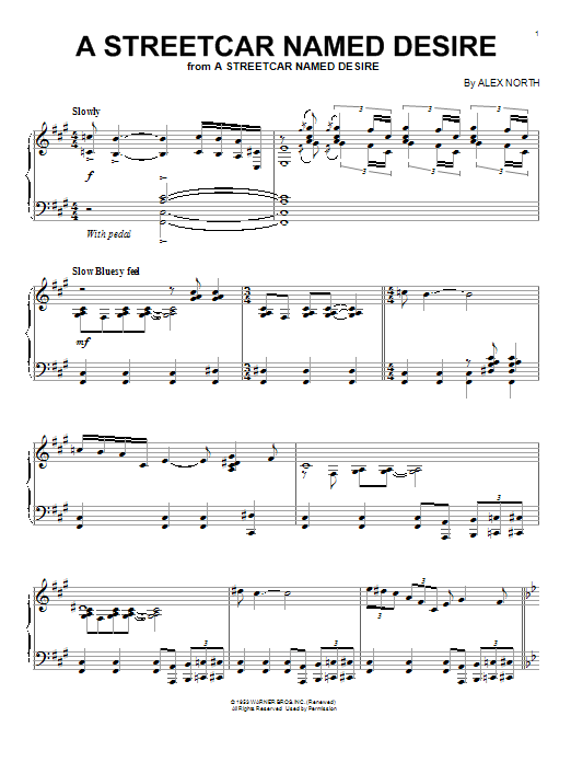 Alex North A Streetcar Named Desire Sheet Music Notes & Chords for Piano - Download or Print PDF