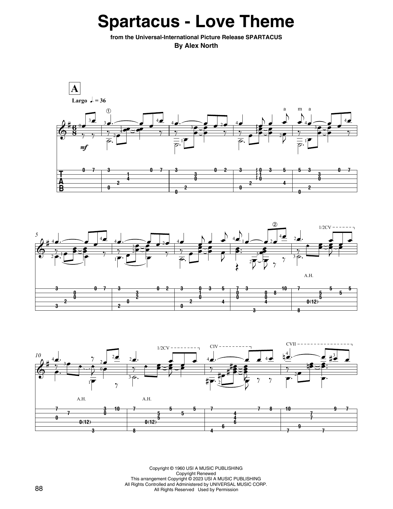Alex North Spartacus - Love Theme (arr. David Jaggs) Sheet Music Notes & Chords for Solo Guitar - Download or Print PDF